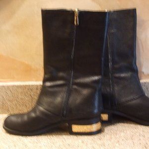 Vince Camuto Black Heeled Boots with Gold Accent